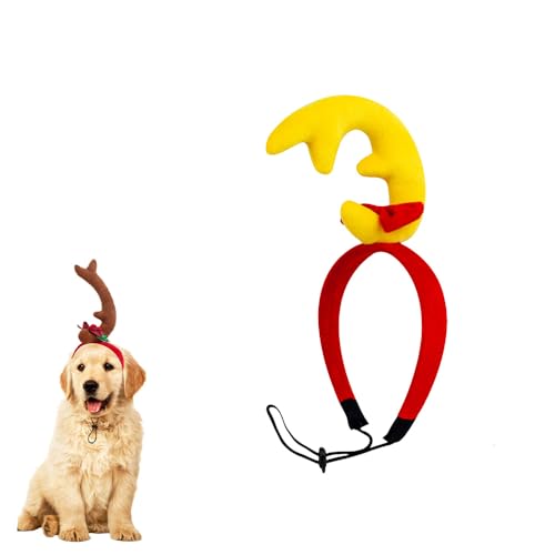 Weihnachten Rentier Hund Stirnband Hundegeweih Stirnband 2024 Weihnachten Hundekostüm für kleine mittelgroße Hunde Zubehör Rentiergeweih Stirnband Hund mit verstellbarem Gummiband (Gelb, S) von Eznaobo