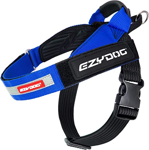 EZYDOG Express Hundegeschirr | Hundegeschirr für kleine, mittelgroße und große Hunde, abgewinkeltes, ergonomisches Design, geformter Griff, leicht zu lösende Seitenschnalle (L, Blau) von EzyDog