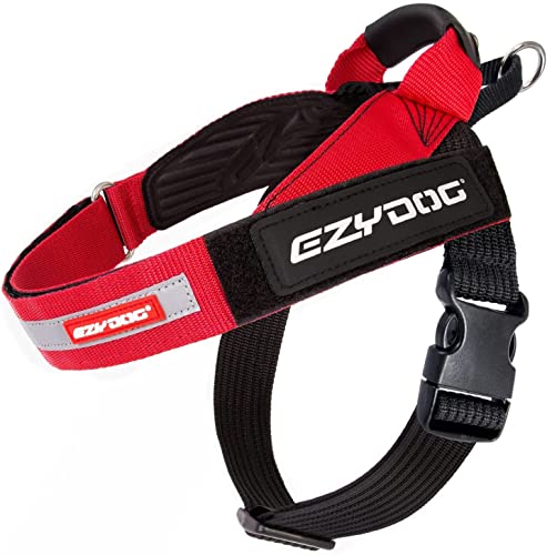 EZYDOG Express Hundegeschirr | Hundegeschirr für kleine, mittelgroße und große Hunde, abgewinkeltes, ergonomisches Design, geformter Griff, leicht zu lösende Seitenschnalle (L, Rot) von EzyDog