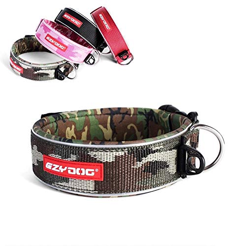 EzyDog Halsband Hund Breit, Breites Hundehalsband für Große Hunde - Neo Wide - Neopren Gepolstert, Reflektierend, Wasserfest (L, Camo) von EzyDog