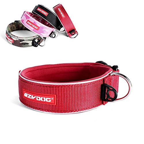 EzyDog Halsband Hund Breit, Breites Hundehalsband für Große Hunde - Neo Wide - Neopren Gepolstert, Reflektierend, Wasserfest (XL, Rot) von EzyDog