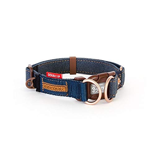 EzyDog Hundehalsband Nylon - Double Up - Hunde Halsband Stoff für Kleine, Mittelgroße und Große Hund, Reflektierend, Gepolstert, Verstellbar (M, Denim) von EzyDog