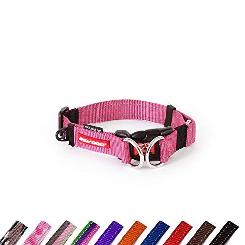 EzyDog Hundehalsband Nylon - Double Up - Hunde Halsband Stoff für Kleine, Mittelgroße und Große Hund, Reflektierend, Gepolstert, Verstellbar (M, Rosa) von EzyDog