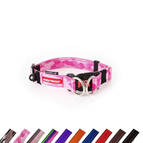 EzyDog Hundehalsband Nylon - Double Up - Hunde Halsband Stoff für Kleine, Mittelgroße und Große Hund, Reflektierend, Gepolstert, Verstellbar (M, Rosa Camo) von EzyDog