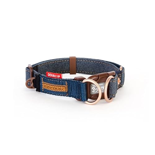 EzyDog Hundehalsband Nylon - Double Up - Hunde Halsband Stoff für Kleine, Mittelgroße und Große Hund, Reflektierend, Gepolstert, Verstellbar (XL, Denim) von EzyDog