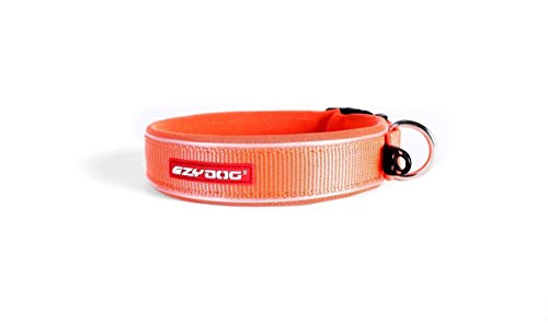 EzyDog Hundehalsband für Große, Mittelgroße, Mittlere & Kleine Hunde - Halsband Hund Neopren Gepolstert, Wasserfest, Reflektierend (L, Orange) von EzyDog