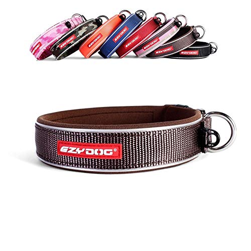 EzyDog Hundehalsband für Große, Mittelgroße, Mittlere & Kleine Hunde - Halsband Hund Neopren Gepolstert, Wasserfest, Reflektierend (M, Schokolade) von EzyDog