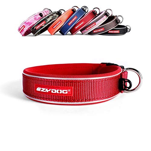 EzyDog Hundehalsband für Große, Mittelgroße, Mittlere & Kleine Hunde - Halsband Hund Neopren Gepolstert, Wasserfest, Reflektierend (S, Rot) von EzyDog