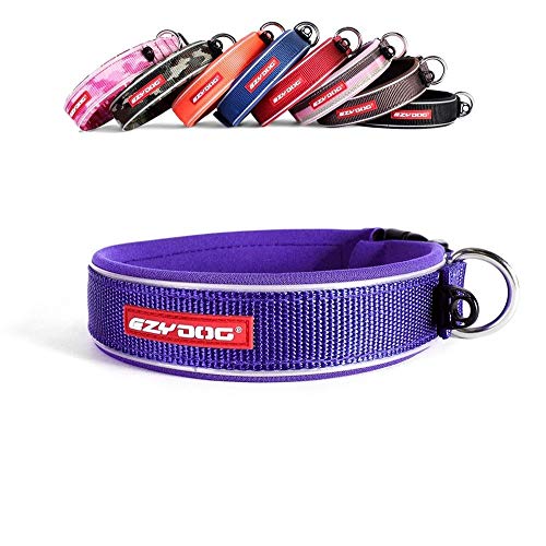 EzyDog Hundehalsband für Große, Mittelgroße, Mittlere & Kleine Hunde - Halsband Hund Neopren Gepolstert, Wasserfest, Reflektierend (L, Violett) von EzyDog