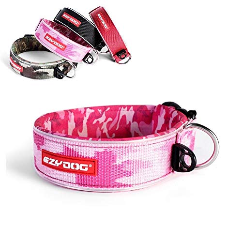 EzyDog Halsband Hund Breit, Breites Hundehalsband für Große Hunde - Neo Wide - Neopren Gepolstert, Reflektierend, Wasserfest (2XL, Rosa Camo) von EzyDog