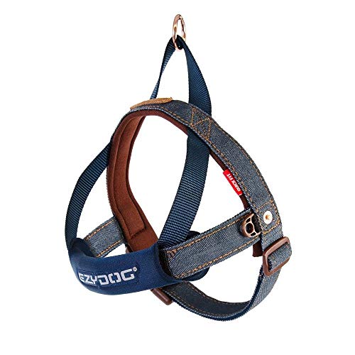 EzyDog Norwegergeschirr Hund für Große, Mittelgroße und Kleine Hunde - 'Quick Fit' Hundegeschirr Gepolstert mit Griff - Norweger Geschirr Hund Reflektierend, Verstellbar (2XS, Denim) von EzyDog