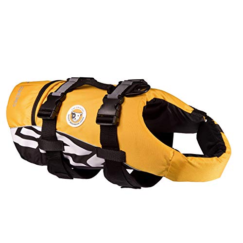 EzyDog Schwimmweste Hund - DFD Hundeschwimmweste - Schwimmwesten für für Kleine Hunde - Rettungsweste mit Griff und Reflektoren, Größenverstellbar (M2XS, Gelb) von EzyDog