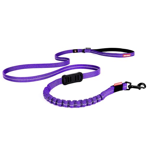 EzyDog Zero Shock Lite Hundeleine für Kleine Hunde - 120cm 180cm - Reflektierende für Maximale Sicherheit - Elastische Leine mit Bungee Ruckdämpfer (120cm, Violett) von EzyDog