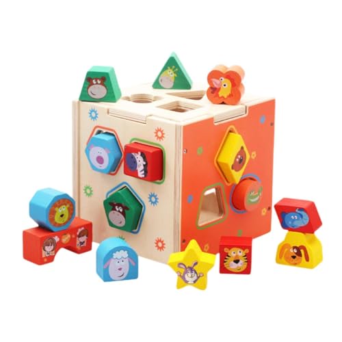 F Fityle Holzformsortierspielzeug, Holzspielzeug, Lernwürfel aus Holz, pädagogische Montessori-Formsortierwürfel-Spielzeugkiste, klassisch für Kinder von F Fityle