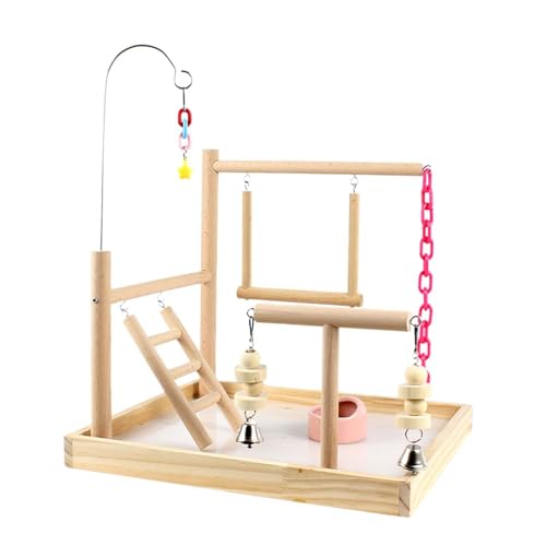 F Fityle Papageienspielplatz, Holzsitzstange, Laufstall, Übungsspielzeug mit Leiter, Sittich-Vogelspielständer, Vogel-Fitnessstudio für kleine Sittiche von F Fityle