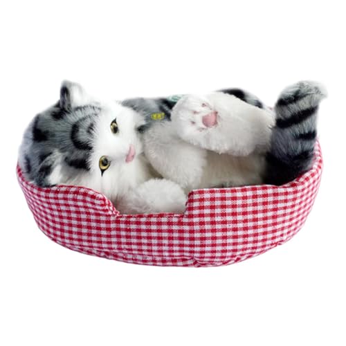 F Fityle Simulation schöne Katze Schlafkatzen Spielzeug schlafende Katzen auf Matte Geschenk vielseitig Mini Kätzchen in Pet Pad Decor Begleiter Katze, Graue Katze von F Fityle