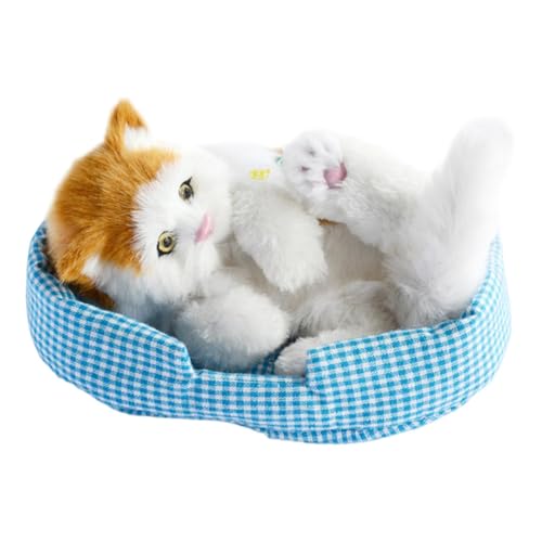 F Fityle Simulation schöne Katze Schlafkatzen Spielzeug schlafende Katzen auf Matte Geschenk vielseitig Mini Kätzchen in Pet Pad Decor Begleiter Katze, Kopf Orange Katze von F Fityle