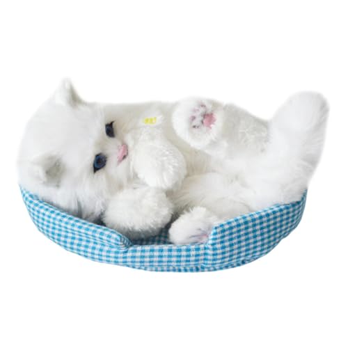 F Fityle Simulation schöne Katze Schlafkatzen Spielzeug schlafende Katzen auf Matte Geschenk vielseitig Mini Kätzchen in Pet Pad Decor Begleiter Katze, Weiße Katze von F Fityle