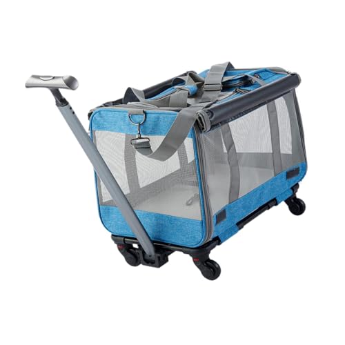 F Fityle Transportbox für Haustiere mit Rädern, Transportbox für Haustiere auf Rädern, atmungsaktiv, abnehmbare Reisetasche für Haustiere, rollende Katzentrage, Blau von F Fityle