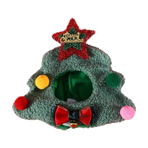 F Fityle Weihnachtsmütze für Haustiere, Kopfbedeckung, Plüsch, schöne Dekoration, Kostüm, warme Wintermütze für Katzen, Kopf-Accessoires für Katzen, Hunde, Xmas Tree Hat S von F Fityle