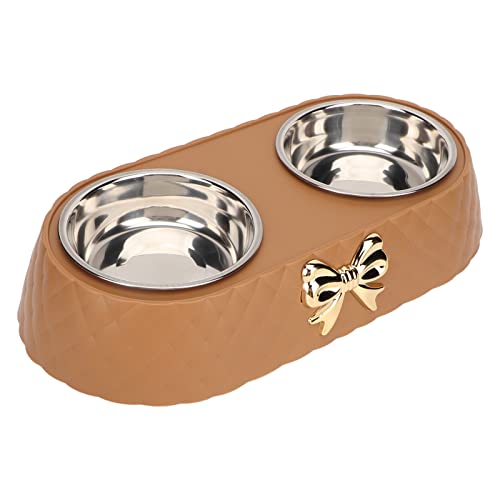 Doppelnäpfe-Set, rutschfeste Futter- und Wassernäpfe aus Edelstahl mit Schleifendekorhalter für Katzen und Hunde (Beige) von F&Y