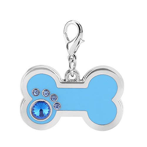 F&Y Haustier-ID-Tag aus Legierung für Katzen und Hunde – Gravierbarer Anhänger in Knochenform mit Strass-Dekor und Karabinerverschluss (Blau) von F&Y