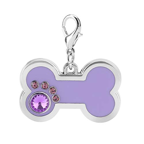 F&Y Haustier-ID-Tag aus Legierung für Katzen und Hunde – Gravierbarer Anhänger in Knochenform mit Strass-Dekor und Karabinerverschluss (Lila) von F&Y