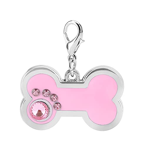 F&Y Haustier-ID-Tag aus Legierung für Katzen und Hunde – Gravierbarer Anhänger in Knochenform mit Strass-Dekor und Karabinerverschluss (Rosa) von F&Y