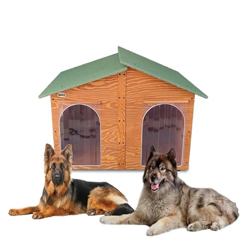 Hundehütten Hundehaus Hundehöhle Aus Massiv Holz Echtholz Geshenk THERMOVORHANG Made in Italy Mod. XXXL - Extra Large mit Doppeltem Eingang Und Séparé von ORIGINAL LEGNO