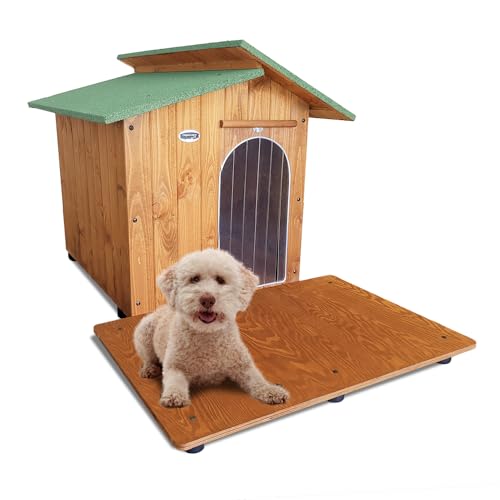 Hundehütten Hundehaus Hundehöhle mit Terrasse Aus Massiv Holz Echtholz Geshenk THERMOVORHANG Made in Italy Mod. Alpi B - Pudel 60x95xH62 von ORIGINAL LEGNO