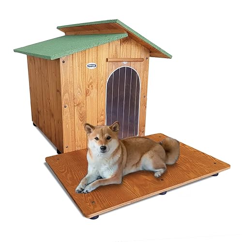 ORIGINAL LEGNO Hundehütten Hundehaus Hundehöhle mit Terrasse Aus Massiv Holz Echtholz Geshenk THERMOVORHANG Made in Italy Mod. Alpi D - Deutscher Schäferhund 100x156xH95 von ORIGINAL LEGNO