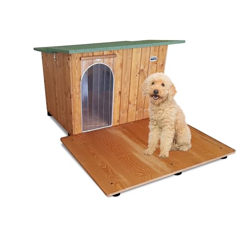 Hundehütten Hundehaus Hundehöhle mit Terrasse Aus Massiv Holz Echtholz Geshenk THERMOVORHANG Made in Italy Mod. Italy B - Pudel 73x84xH51 von ORIGINAL LEGNO