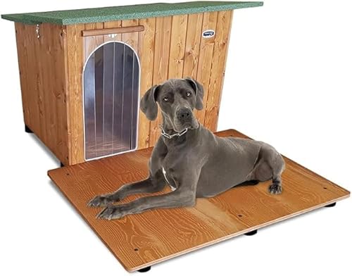 Hundehütten Hundehaus Hundehöhle mit Terrasse Aus Massiv Holz Echtholz Geshenk THERMOVORHANG Made in Italy Mod. Italy E - Deutsche Dogge 122x160xH86 von ORIGINAL LEGNO