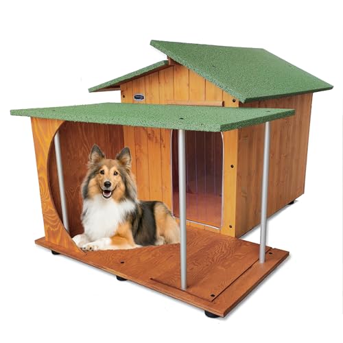 Hundehütten Hundehaus Hundehöhle mit Veranda Aus Massiv Holz Echtholz Geshenk THERMOVORHANG Made in Italy Mod. Alpi C - Setter mit THERMOVORHANG 93x130xH80 von ORIGINAL LEGNO