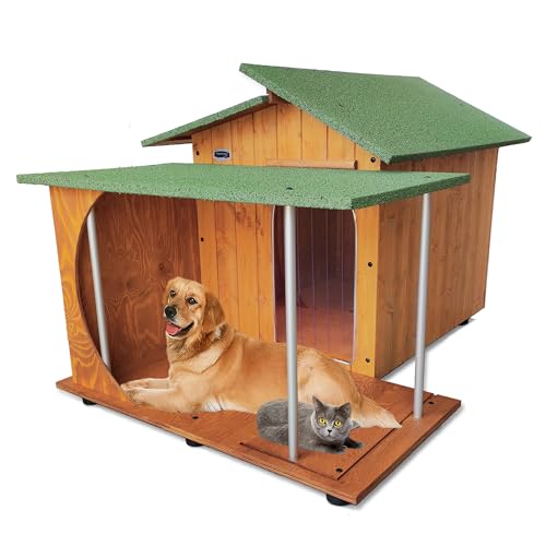 ORIGINAL LEGNO Hundehütten Hundehaus Hundehöhle mit Veranda Aus Massiv Holz Echtholz Geshenk THERMOVORHANG Made in Italy Mod. Alpi D - Deutscher Schäferhund 102x146xH95 von ORIGINAL LEGNO