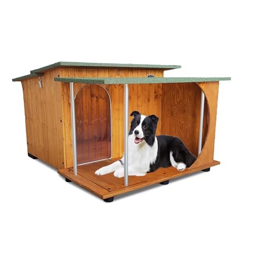 ORIGINAL LEGNO Hundehütten Hundehaus Hundehöhle mit Veranda Aus Massiv Holz Echtholz Geshenk THERMOVORHANG Made in Italy Mod. Italy C - Setter 93x105xH65 von ORIGINAL LEGNO