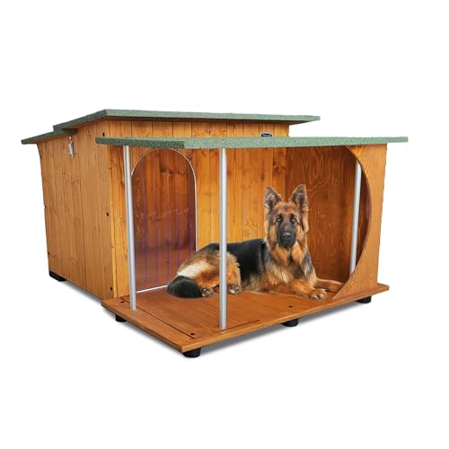 ORIGINAL LEGNO Hundehütten Hundehaus Hundehöhle mit Veranda Aus Massiv Holz Echtholz Geshenk THERMOVORHANG Made in Italy Mod. Italy D - Deutscher Schäferhund 102x125xH78 von ORIGINAL LEGNO