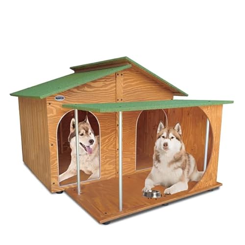 Hundehütten Hundehaus mit Veranda Hundehöhle Aus Massiv Holz Echtholz Geshenk THERMOVORHANG Made in Italy Mod. XXXL - Extra Large mit Doppeltem Eingang Und Séparé von ORIGINAL LEGNO