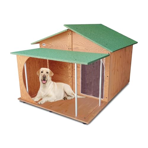 Hundehütten Hundehaus mit Veranda Hundehöhle Aus Massiv Holz Echtholz Geshenk THERMOVORHANG Made in Italy Mod. XXXL - Extra Large von ORIGINAL LEGNO