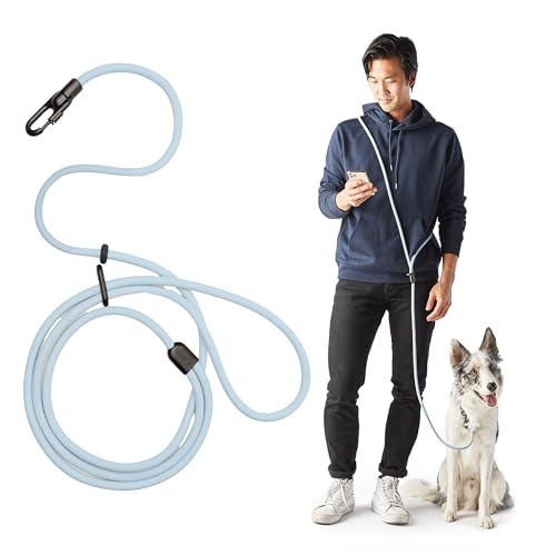 FABLE Magic Dog Leash – freihändiges Gassigehen mit dem Hund – Tragen Sie sie als Gürtel, Umhängetasche oder Handschlaufe. Perfekt zum Laufen und Wandern, wasserdicht und langlebig, Hellblau, Größe von FABLE