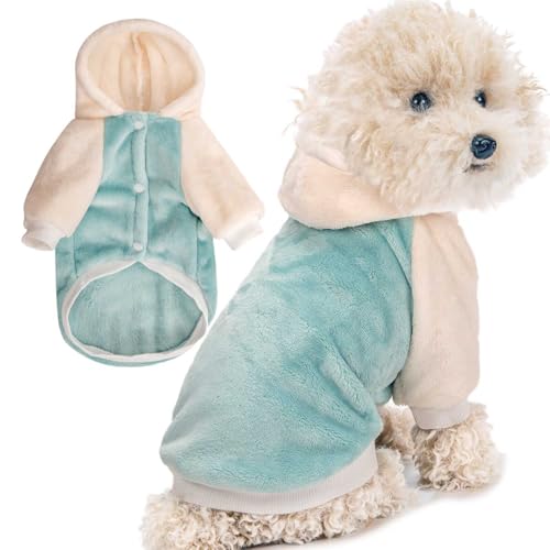 FabriCastle Hunde-Kapuzenpullover für kleine Hunde, Jungen und Mädchen, kleine Hundekleidung, XS, Welpen-Sweatshirt, Haustier-Outfit, Katzenkleidung, superweich, warm, Schnappverschluss (Grün-Creme, von FABRICASTLE