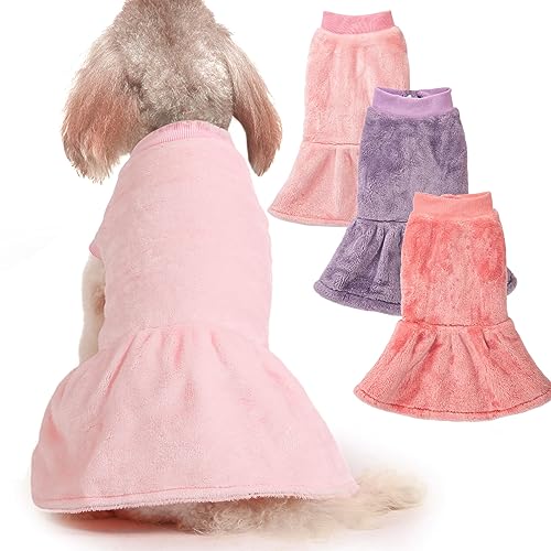 FabriCastle Hundekleid-Pullover, 3 Stück, Hundekleidung, Hundemantel, Hundejacke für kleine oder mittelgroße Hunde und Mädchen, ultraweich und warm, Katzen-Haustier-Pullover (Rosa, Violett, Rosenrosa, von FABRICASTLE