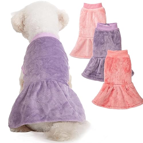 FabriCastle Hundekleid-Pullover, 3 Stück, Hundekleidung, Hundemantel, Hundejacke für kleine oder mittelgroße Hunde und Mädchen, ultraweich und warm, Katzen-Haustier-Pullover (Rosa, Violett, Rosa, von FABRICASTLE