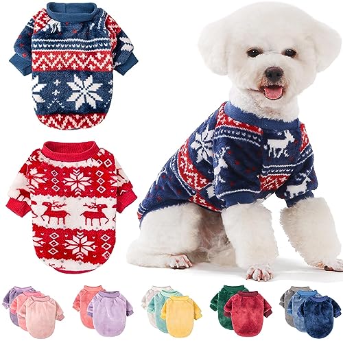 FabriCastle Hundepullover, 2 oder 3 Stück, Hundekleidung, Hundemantel, Hundejacke für kleine oder mittelgroße Hunde, Jungen oder Mädchen, ultraweiche und warme Katzenhaustier-Pullover (Rot, Blau, L) von FABRICASTLE