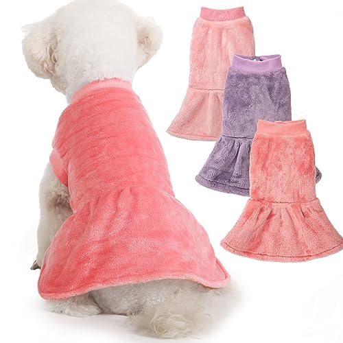 Hundekleid Pullover, 3 Stück, Hundekleidung, Hundemantel, Hundejacke für kleine oder mittelgroße Hunde Mädchen, Ultra weich und warm, Katzen-Haustier-Pullover (Rosa, Violett, Rosenrosa, Medium) von FABRICASTLE