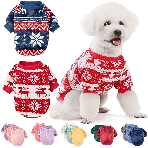 FabriCastle Hundepullover, 2 oder 3 Stück, Hundekleidung, Hundemantel, Hundejacke für kleine oder mittelgroße Hunde, Jungen oder Mädchen, ultraweiche und warme Katzenhaustier-Pullover (Rot, Blau, M) von FABRICASTLE