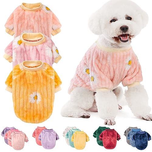 Hundepullover, 2/3 Stück, Hundekleidung, Hundemantel, Hundejacke für kleine oder mittelgroße Hunde Junge oder Mädchen, Ultra weiche und warme Katzen-Haustier-Pullover (Rosa, Violett, Gelb, Medium) von FABRICASTLE