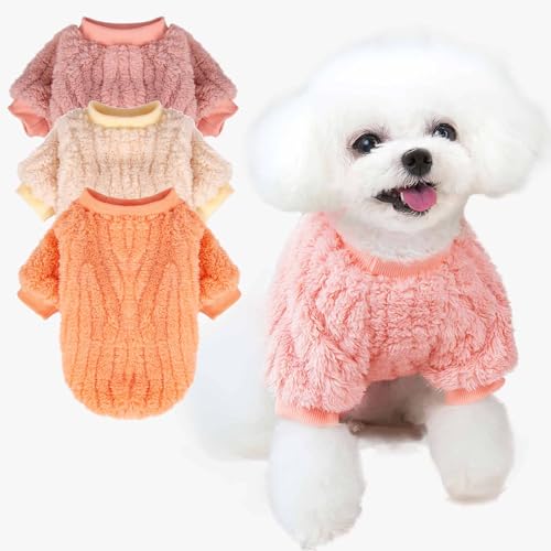 Haustierpullover, 2 oder 3 Stück, ultraweiche und warme Hundekleidung, Katzenmantel und Jacke für kleine oder mittelgroße Hunde, Jungen oder Mädchen (Elfenbein, Rosa, Koralle, klein) von FABRICASTLE