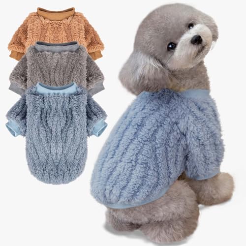 Haustierpullover 2er oder 3er Pack Ultra Weich und Warm Hundekleidung Katzenmantel Jacke für Kleine Mittlere Hunde Junge Mädchen (Blau, Grau, Doe, XX-Small) von FABRICASTLE