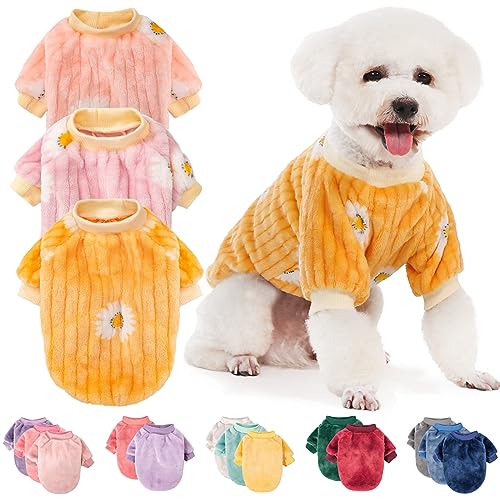 Hundepullover, 2 oder 3 Stück, Hundekleidung, Hundemantel, Hundejacke für kleine oder mittelgroße Hunde Junge oder Mädchen, ultraweiche und warme Katzen-Haustier-Pullover (Rosa, Violett, Gelb, Small) von FABRICASTLE